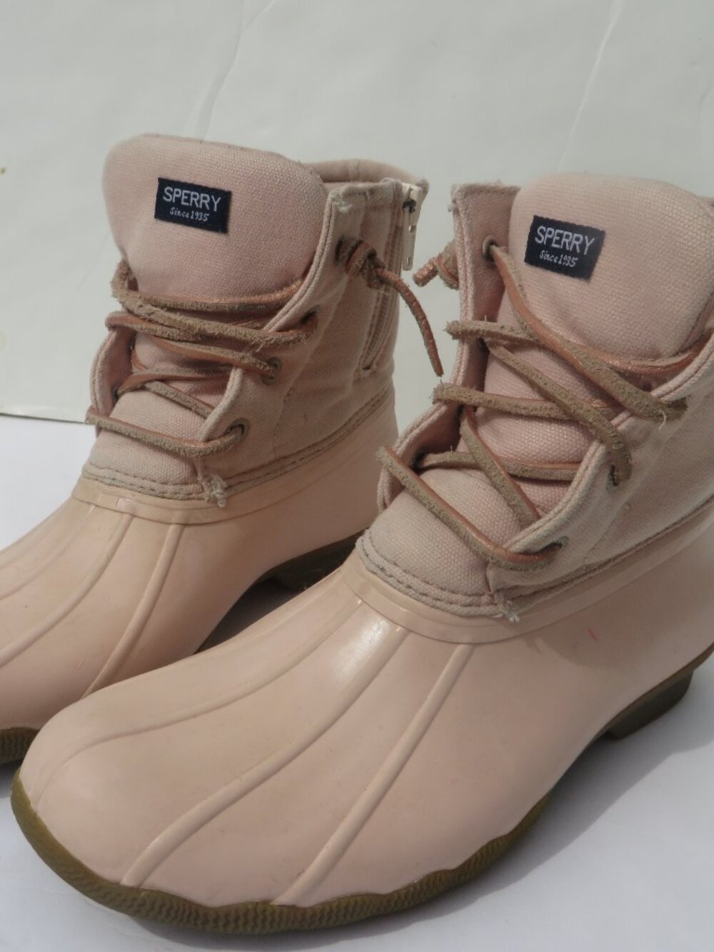 Sperry Kids Lace Up Duck Boot Rain boots Light Pink Waterproof Size 4 Girls Shoe